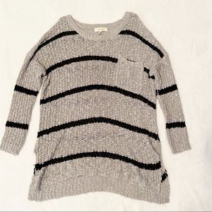 Gray Black Oversized Open Knit Sweater Big Pocket